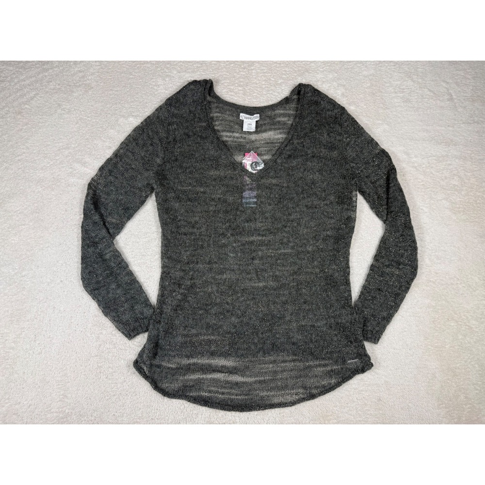 Hang Ten Sweater Womens Large Gray NEW Metallic Open Stitch V-Neck Shimmer Boho